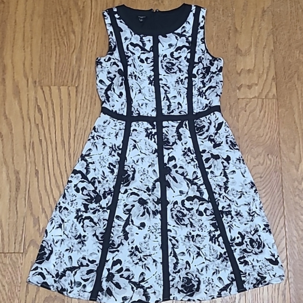 Talbots Black and White Floral Fit-and-Flare Dress
